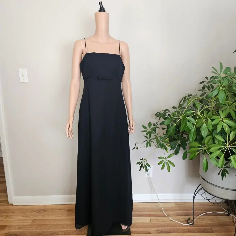 Priscilla of Boston Black Spaghetti Straps Bow Detail Formal Dress Homecomig VTG - Picture 2 of 8